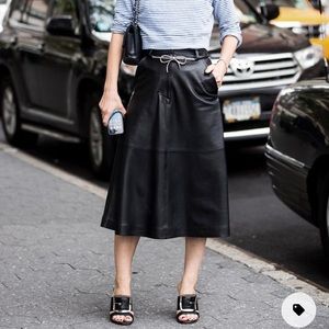 Vintage GAP Leather Black Midi A-line Skirt